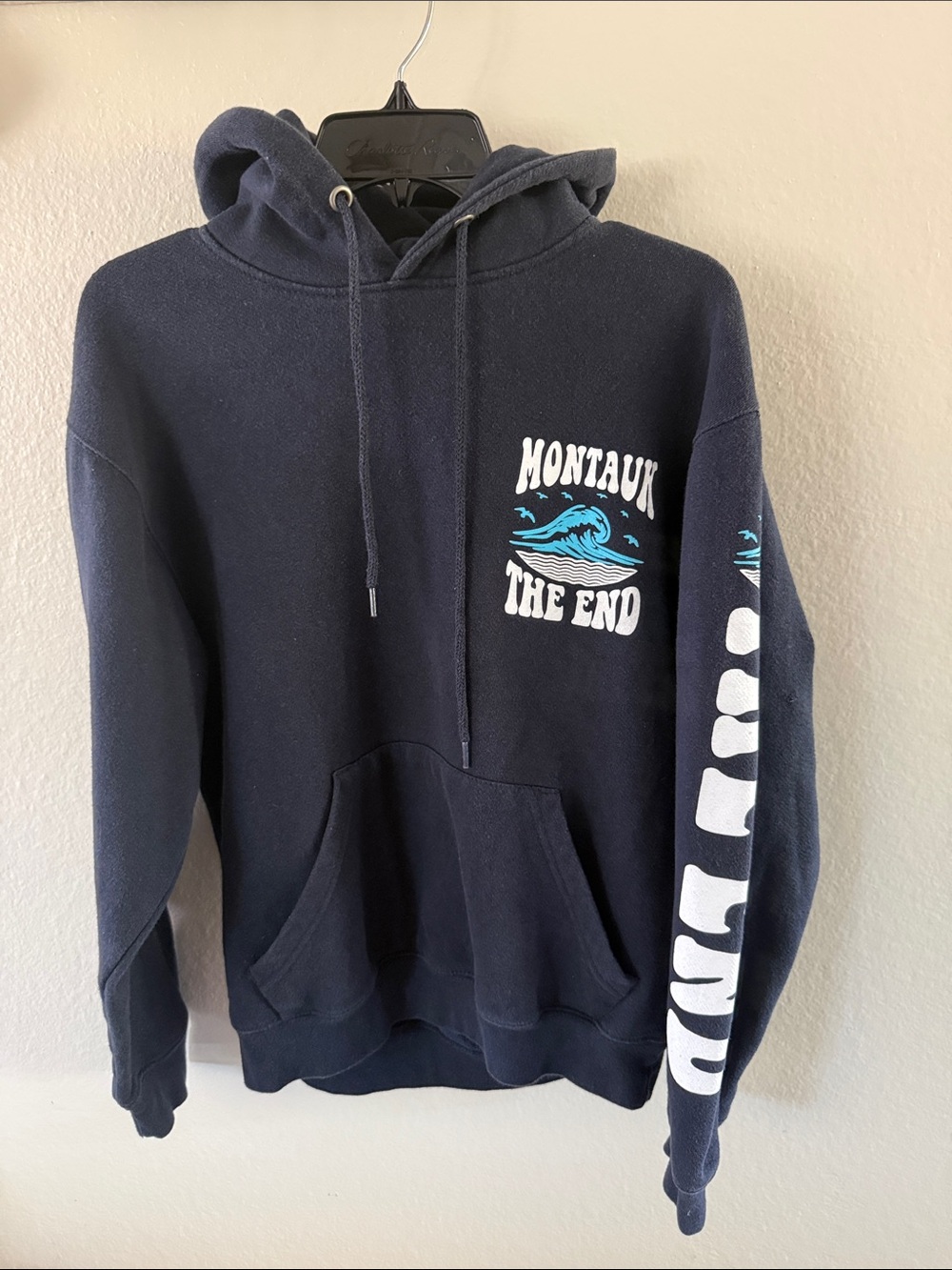 Pacifica Navy Graphic Pullover Hoodie with White & Teal Prints